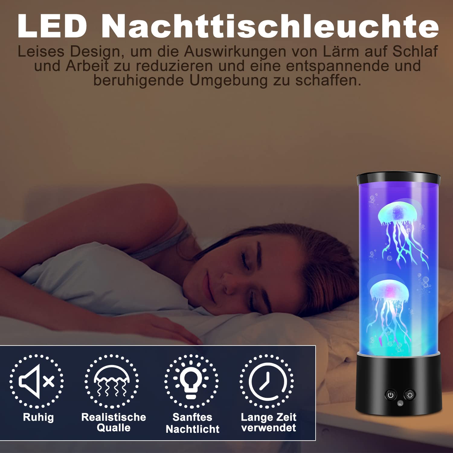 Herrselsam Lampa Jellyfish Jellyfish lampa lawowa RGB, 12 kolorów światła i 4 tryby świecenia, do domu, biura, pokoju, na biurko, lampka nocna dla dzieci, przyjaciół, ukochanych, prezent urodzinowy