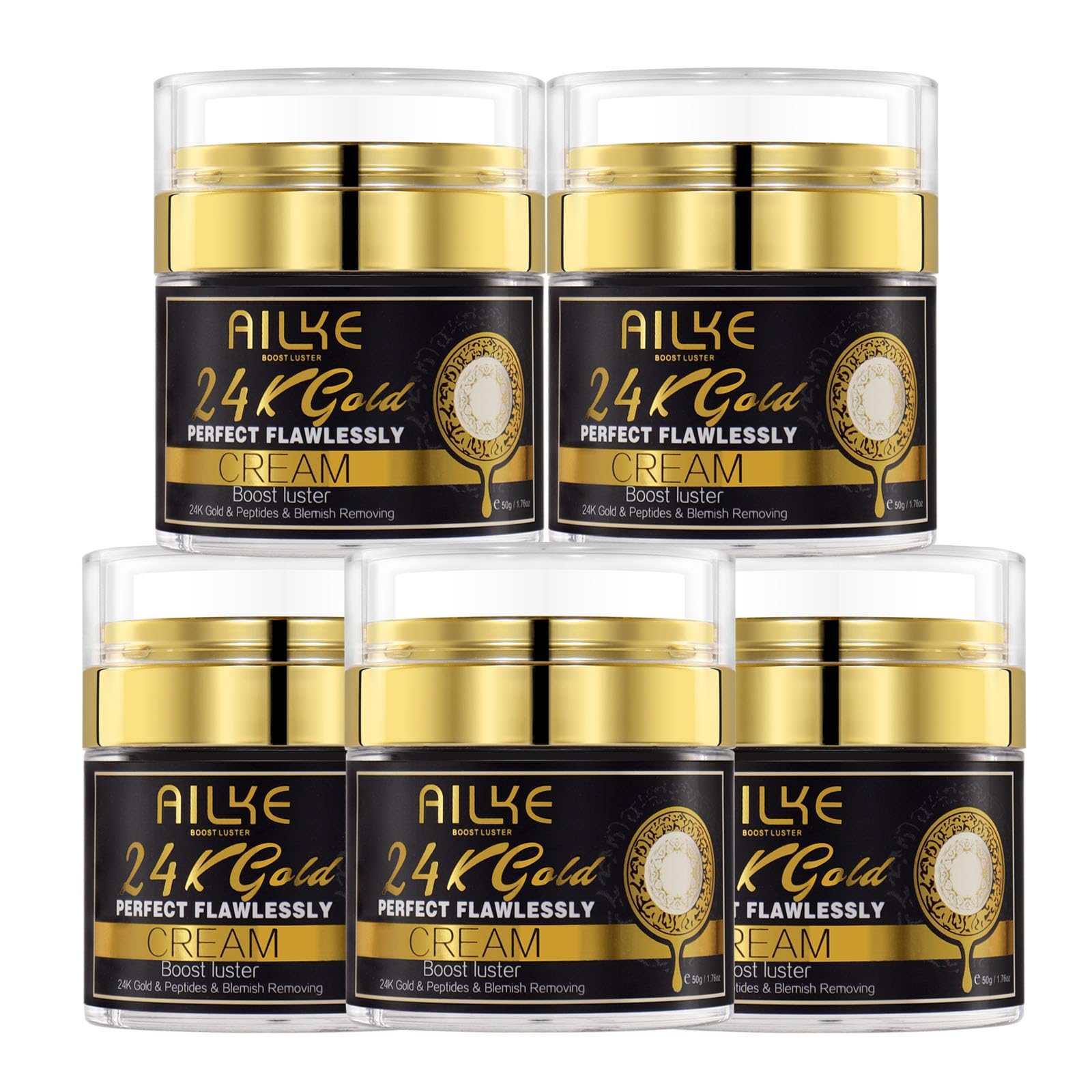 AILKE 24K Gold Perfect Flawlessly Face Cream, Whitening, Reduce Blemishes, Melanin, Improve Dull Skin, With Glutathione Vitamin C, 50ml (Pack of 5)