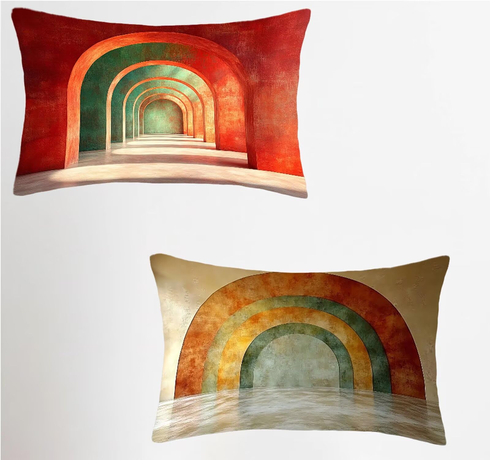 Federe Cuscino 60x80 Set di 2, Rosso Federe Cuscini Divano Lino, Rettangolari Copricuscini 60x80cm Con Cerniera Invisibile, Copricuscino per Camera Letto Casa Decorazioni Regalo, Architettura 2-9542