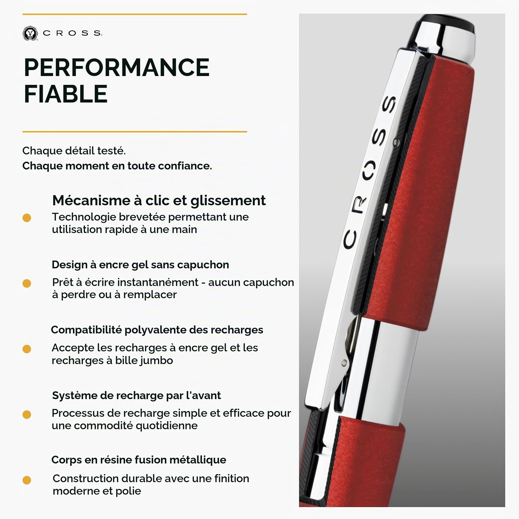 CROSS Edge - Roller rouge convertible / Stylo rechargeable - Avec système d’ouverture par glissement - Écrin classique et recharge roller noire incluse