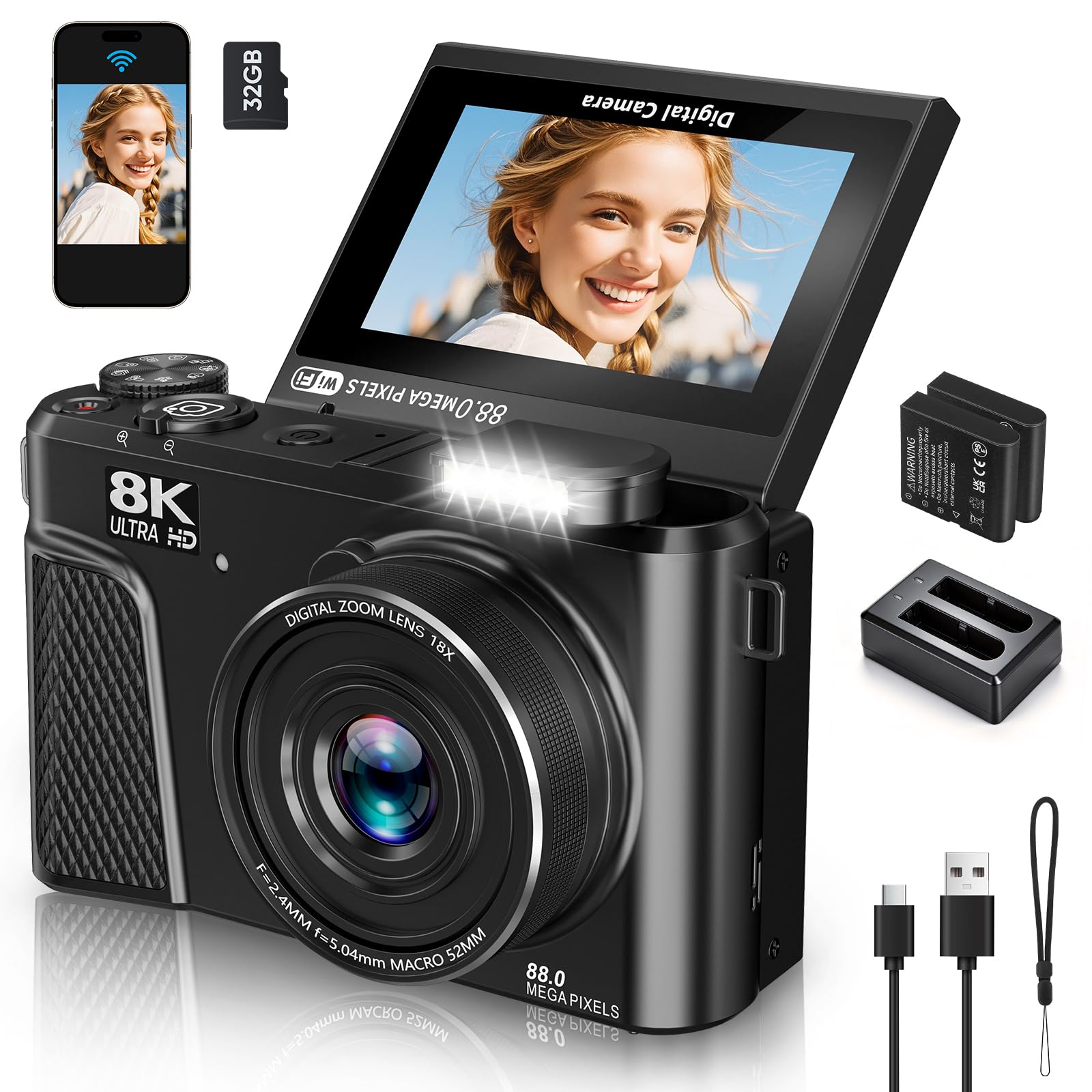 Buy 8K Digital Camera for Photography, 88MP WiFi Webcam Vlogging
