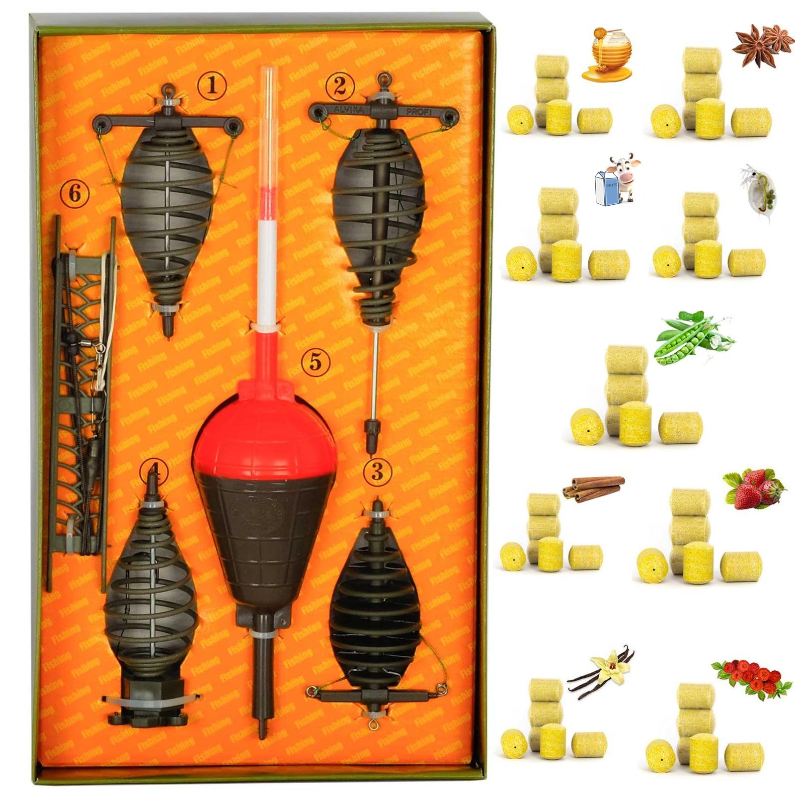 4BIG.fun Juego de Montaje de Flotador con Cesta de alimentación y Anzuelo para Pescar, Montaje en Superficie, para Carpa, Pesca, Listo para Montar, maletín de Pesca, Accesorios de