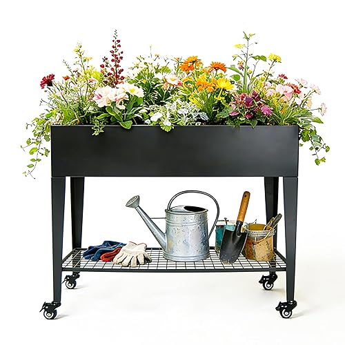 Foldable Raised Garden Bed with Wheels, 38 x 14 x