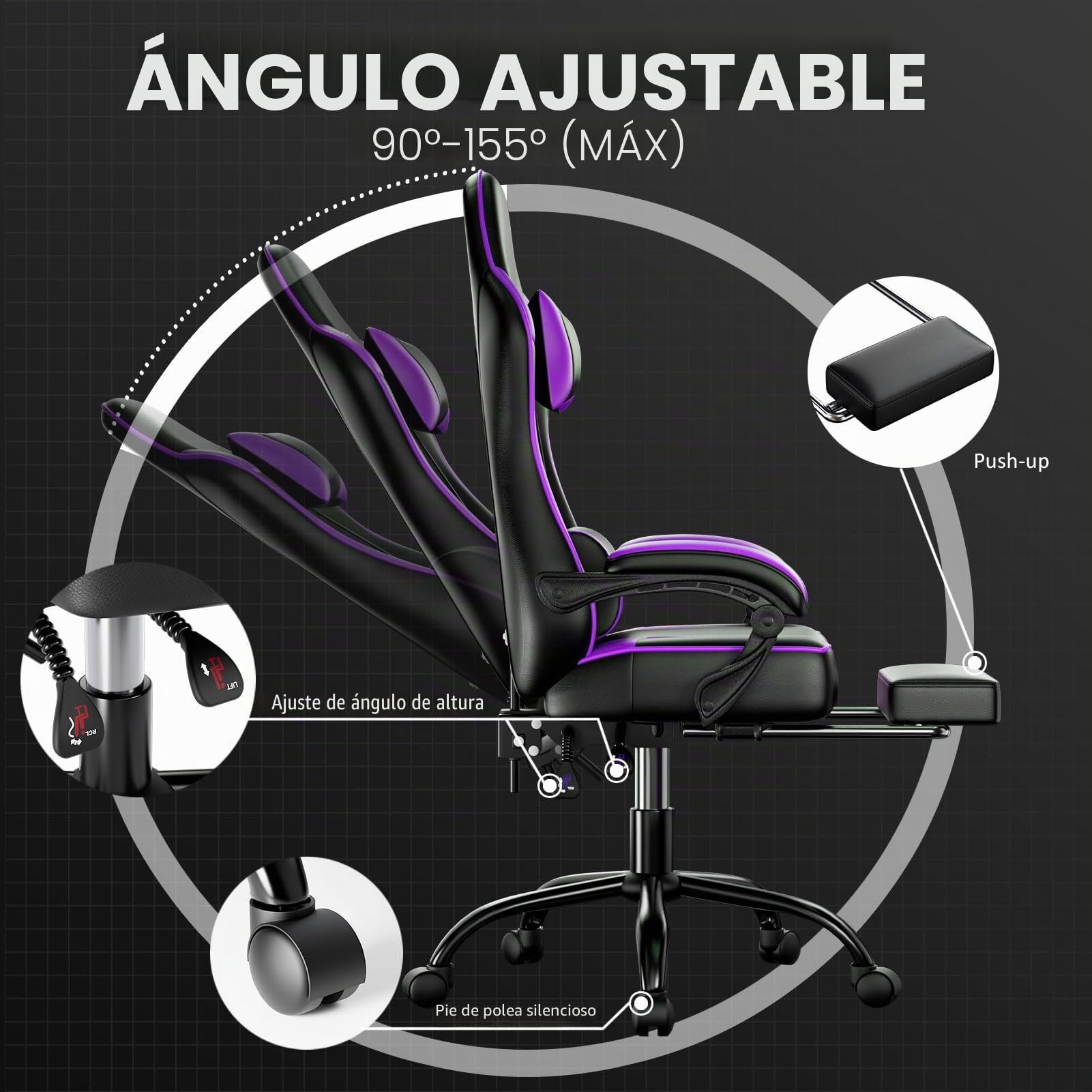 Silla Gaming Ergonómica | Respaldo Lumbar, Ajustable en Altura, Piel Sintética, Para Adultos