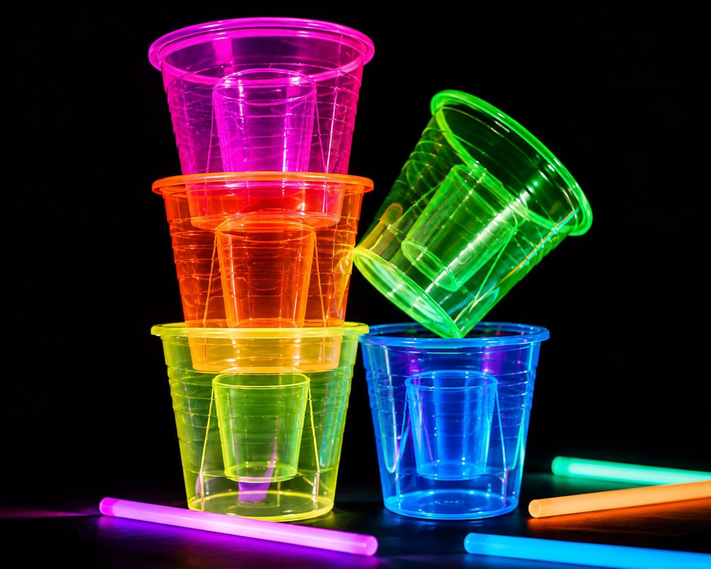 Party Dimensions 20 Pack Disposable Bomber Cups, 4 oz BPA-Free Assorted Colors Plastic Jager Bomb Shot Glasses, Dual Chamber Cups for Bomb Shots, Vegas Bombs, Cherry Bombs, Bars & Parties