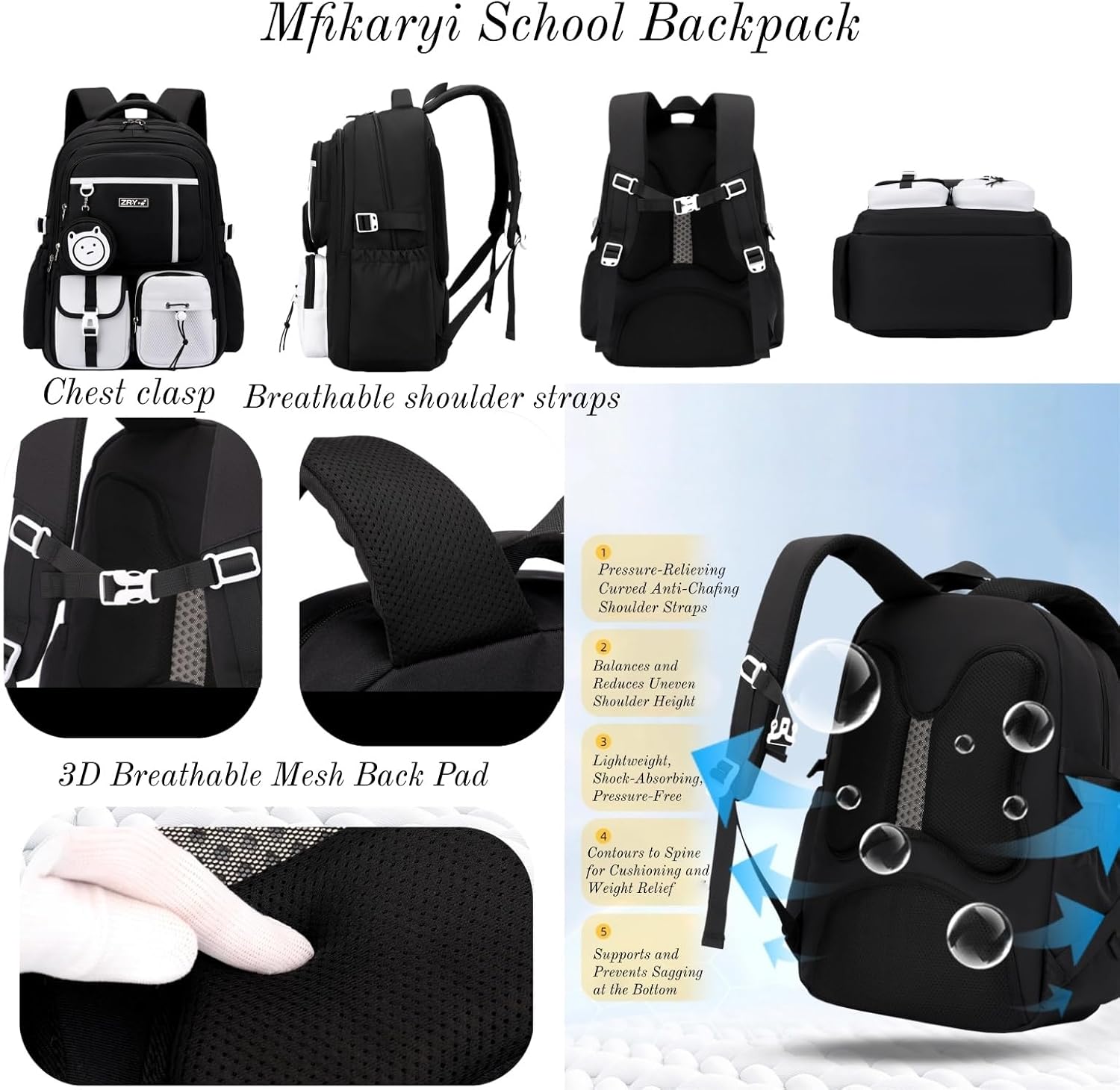 Mfikaryi Kids Backpack for Girls Boys, Teens School Backpack Multi-pocket Bookbag