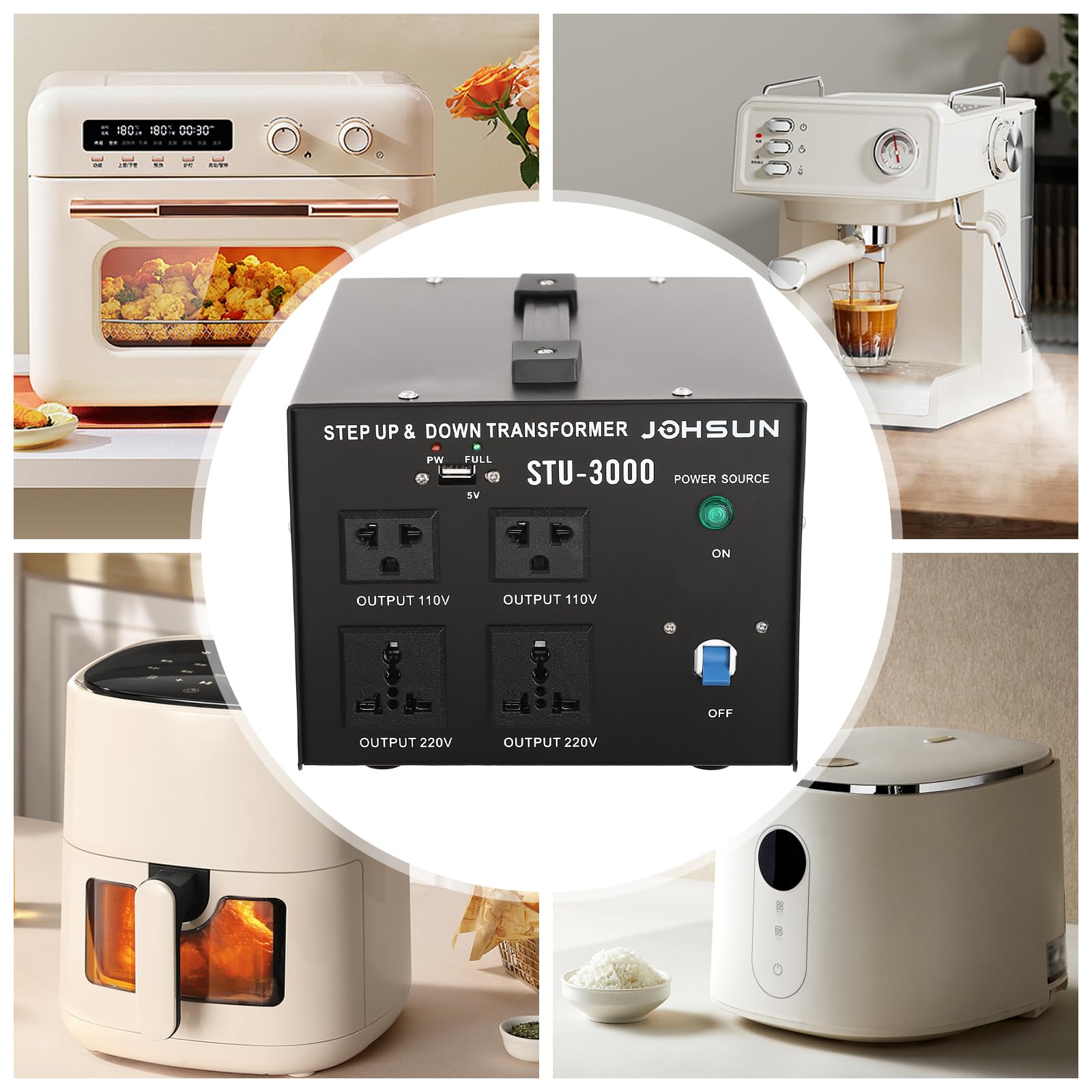 Transformador de tensión negro 3000 VA 110 V/220 V transformador de voltaje 4 enchufes convertidor de núcleo toroidal transformador hacia arriba y hacia abajo