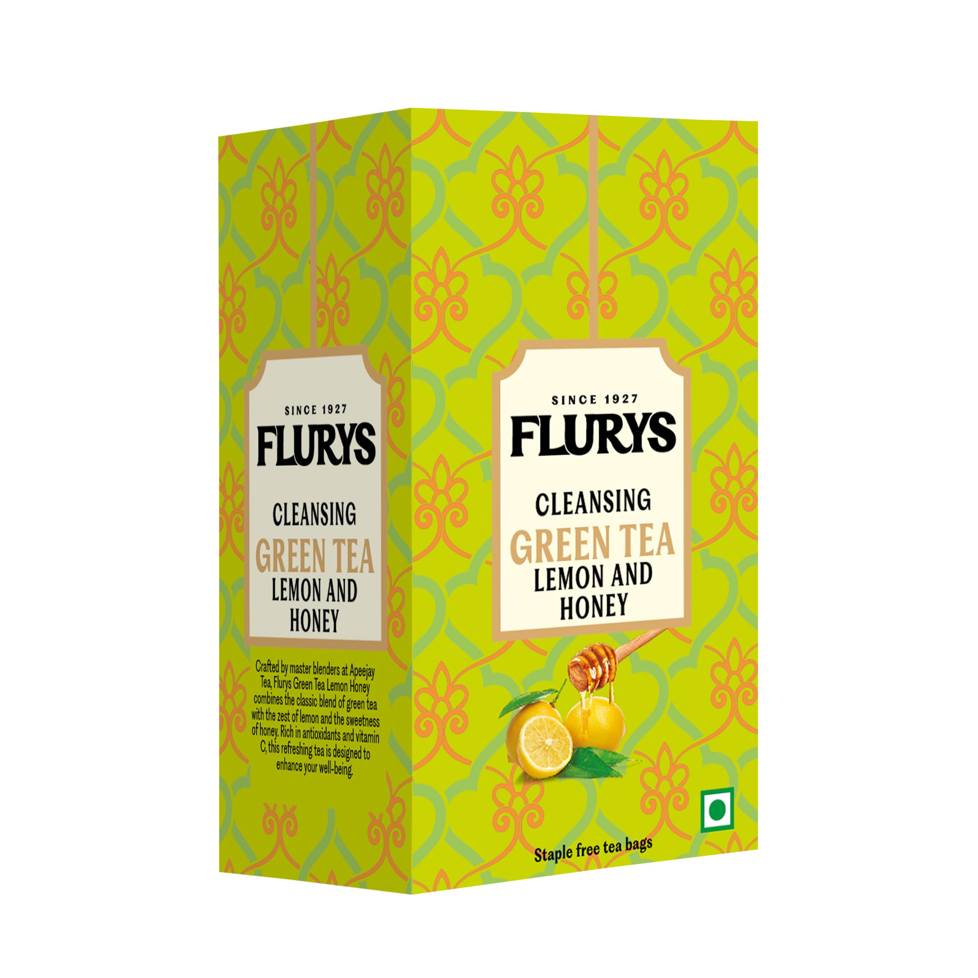 Flurys Natural Cleansing Green Tea Honey & Lemon,25 Tea Bags,42.5 Grams