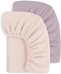 Susurration Muslin Crib Sheets 100% Cotton Baby Crib Sheets Fitted Standard Crib Mattress, Soft & Breathable Baby Sheets for Baby Girls Boys (Little Berry)
