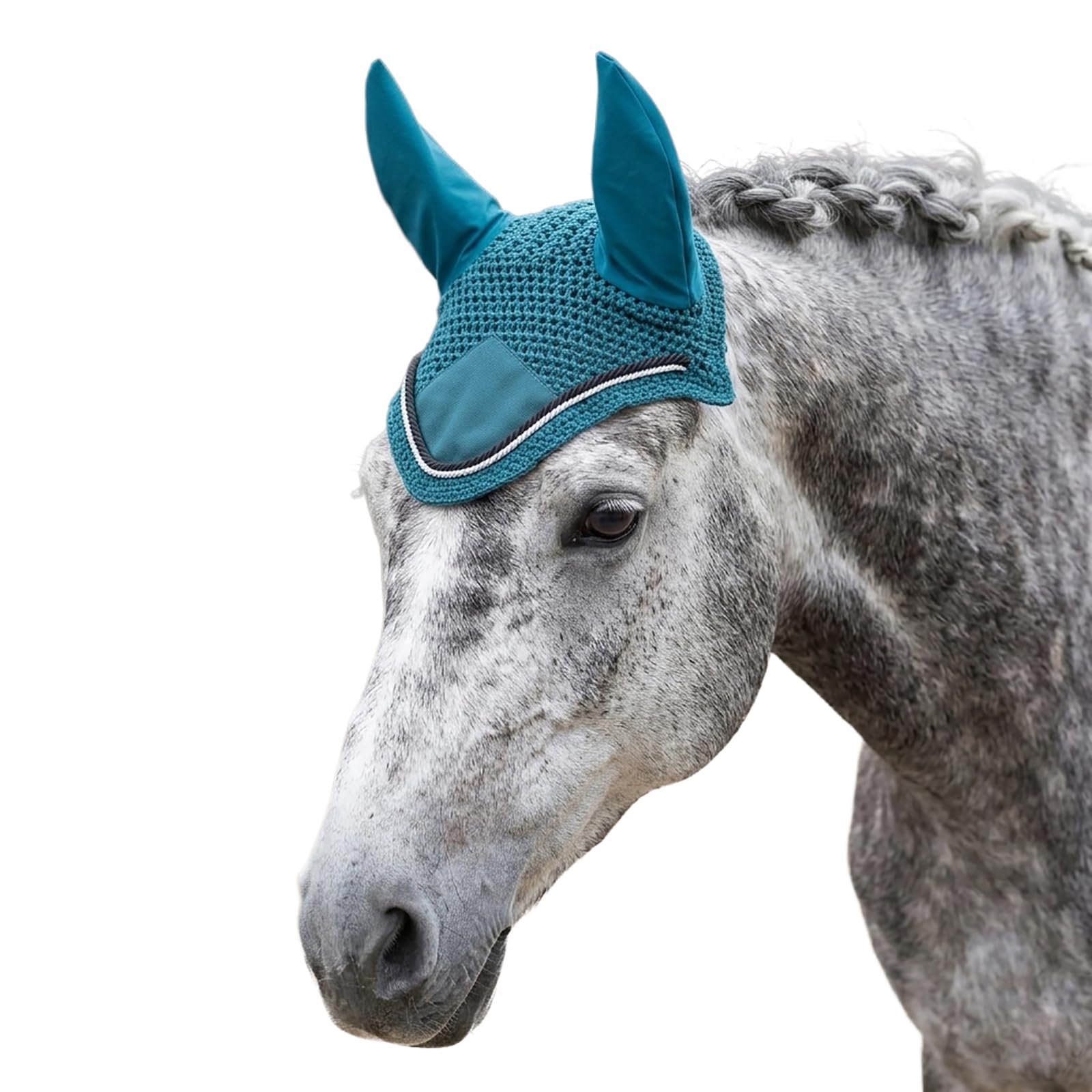 Spire Voile de protection pour cheval en coton respirant doux au crochet pour les oreilles (complet, vert foncé/noir-blanc)