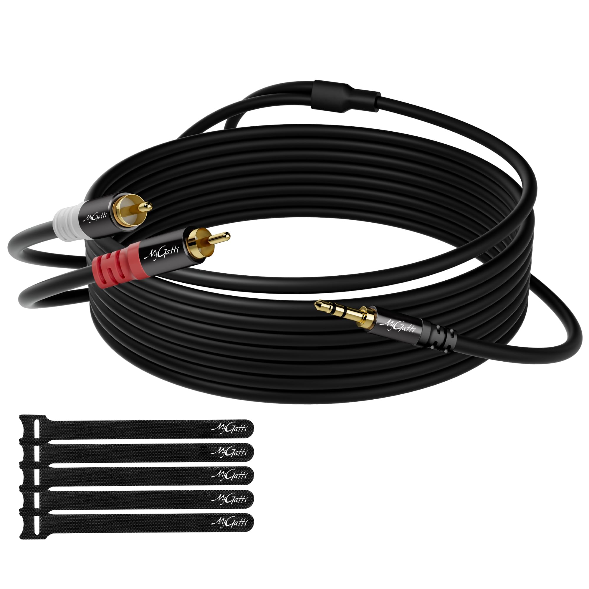 Cable jack de 3,5 mm a RCA de 25 metros, 2 RCA macho a Aux estéreo, cable divisor Aux-RCA Y, cable divisor de 1/8 a 2 RCA, para auriculares, MP3, altavoces y más