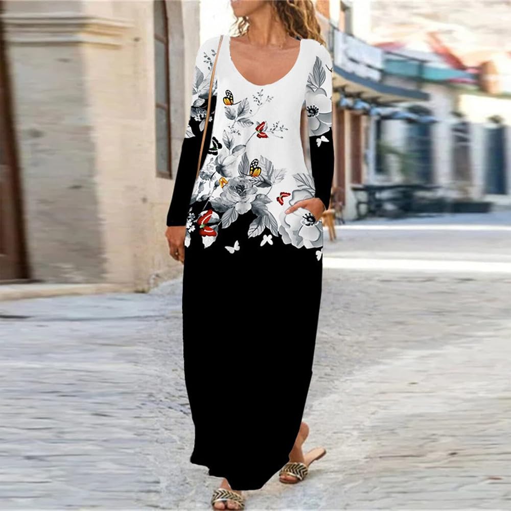 Ladies Autumn Long Flowy Dress Long 