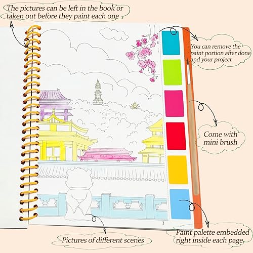 Miniatura 2 de Libro de pintura de acuarela de bolsillo para niños, suministros de arte de acuarela, pintura para principiantes, papel para colorear en agua con