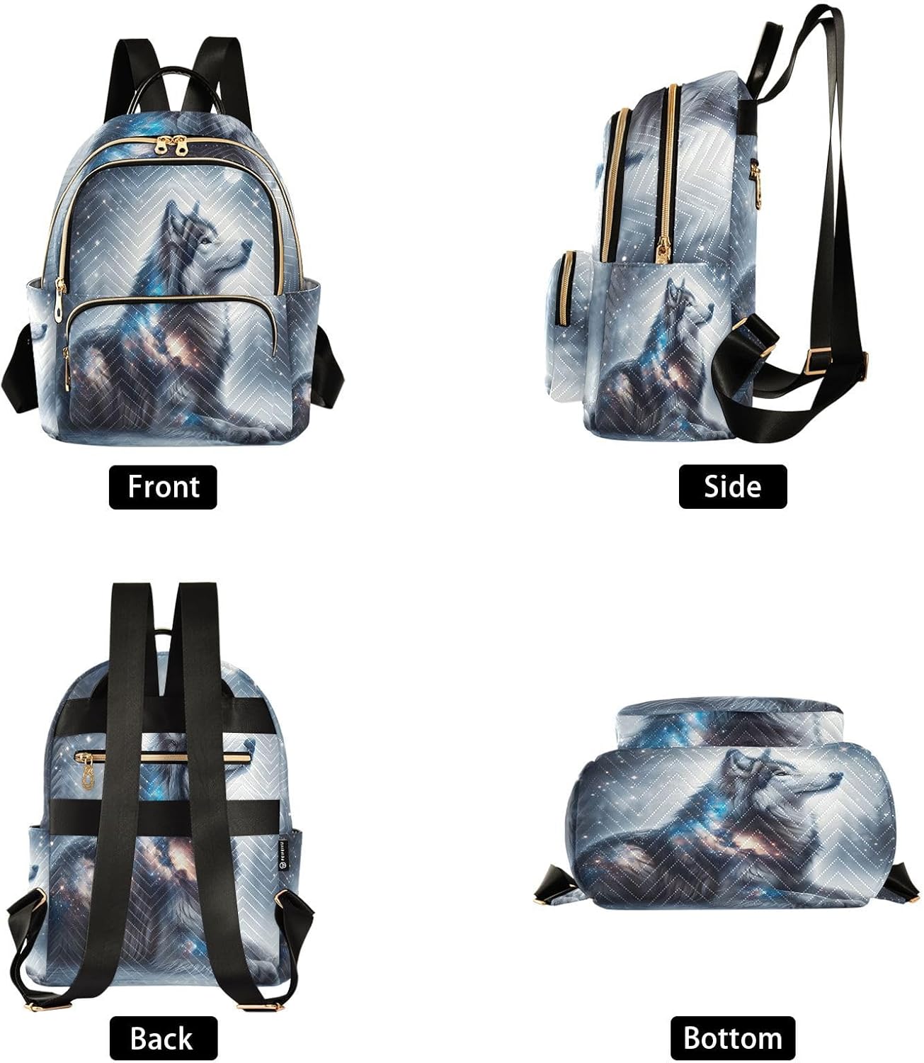 ALAZA Glitter Galaxy Wolf Small Backpack Purse for Women Travel Bag Lightweight Shoulder Bag Fashion Daypack - Image 2