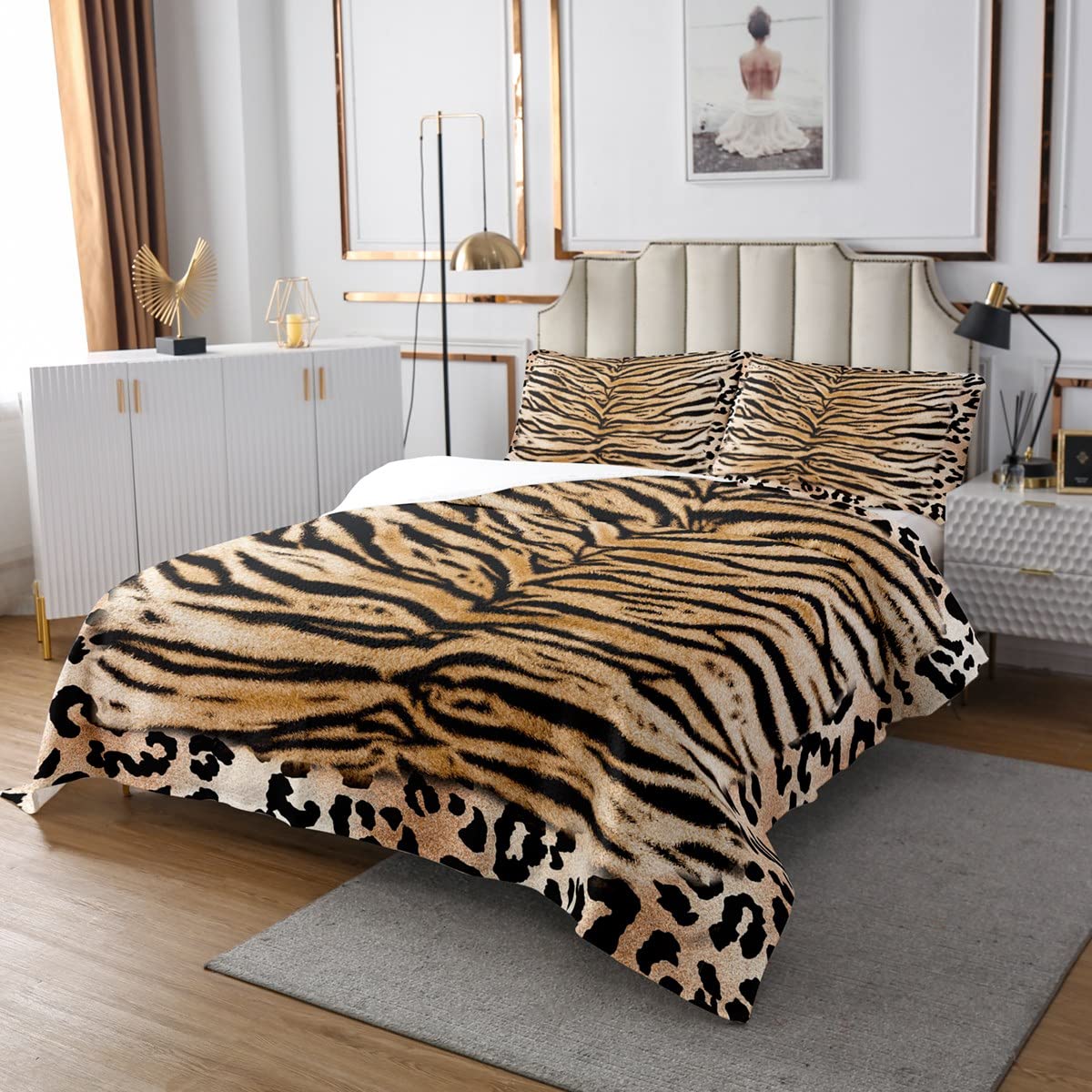 Homewish Tiger Gesteppte Simuliertes Geparden Print Tagesdecke 240x260cm