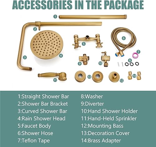 Miniatura 9 de Sistema de ducha de tubo expuesto de doble función, redondo, cabezal de ducha de lluvia de 8 pulgadas, juego combinado de accesorios de latón con