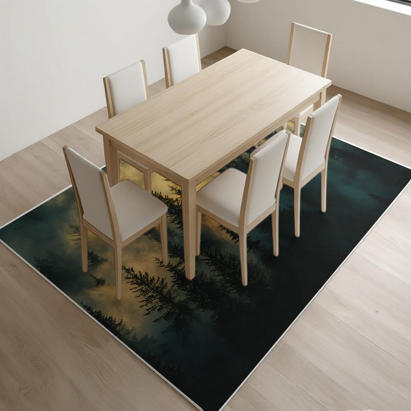 Alfombra Sala de Estar 140 x 200 cm Bosque brumoso Pelo Corto Suave y Antideslizante Verde Alfombra Dormitorio y Cocina