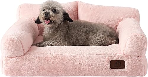 Miniatura 2 de Hollypet Sofá de felpa esponjosa para mascotas, sofá cama suave y calmante para gatos y perros medianos y pequeños, color rosa