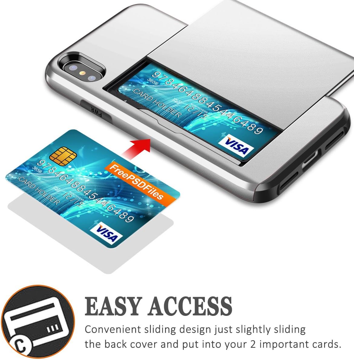 SAMONPOW iPhone X Case, iPhone 10 Case,Hybrid iPhone X Wallet Case Card Holder Shell Heavy Duty Protection Shockproof Anti Scratch Soft Rubber Bumper Cover Case for iPhone X 5.8 inch Silver