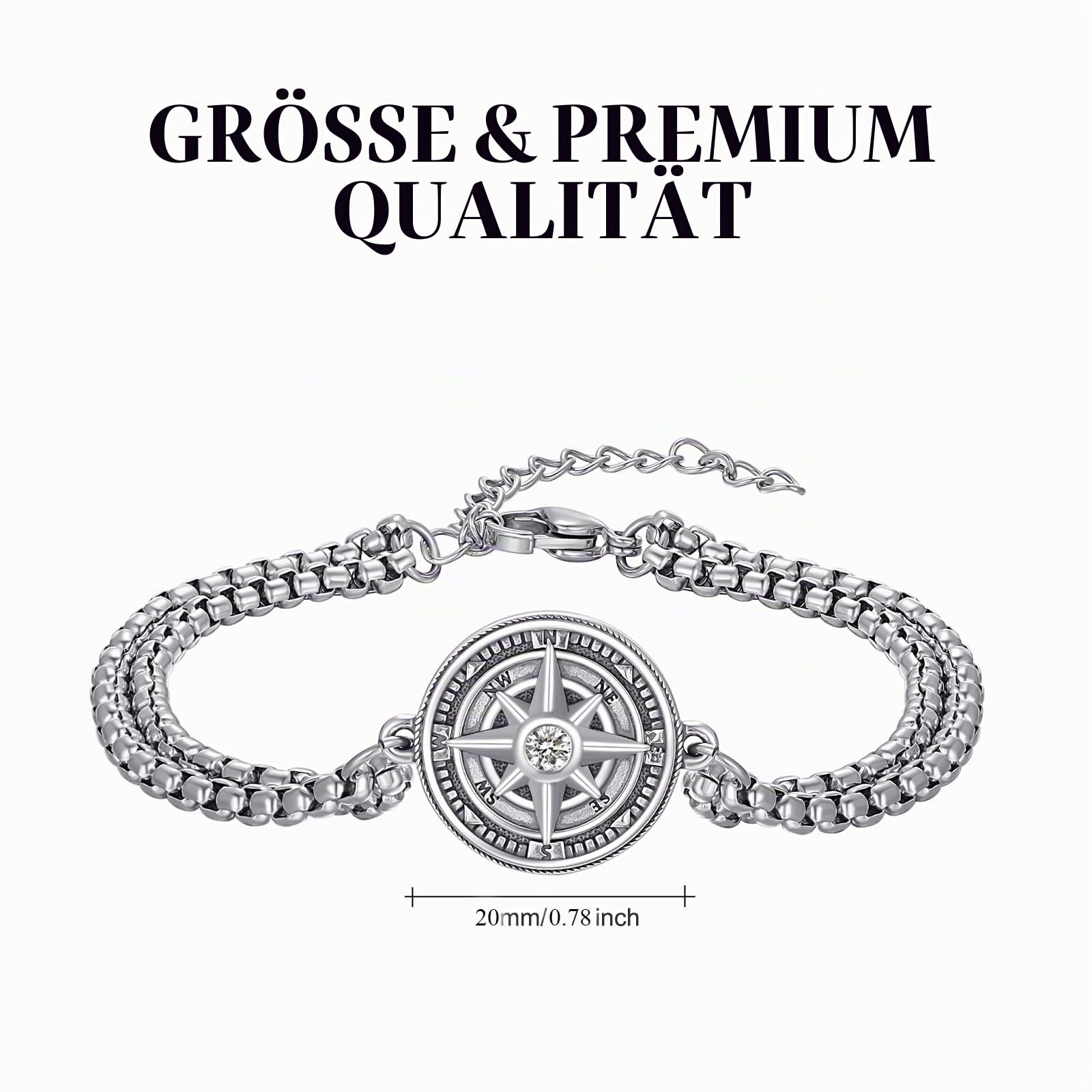 925 Sterling Silber Wikinger Armband für Männer Wolf/Drache/Odin/Kompass Armband Wikinger Schmuck Geschenke, mit Edelstahlkette