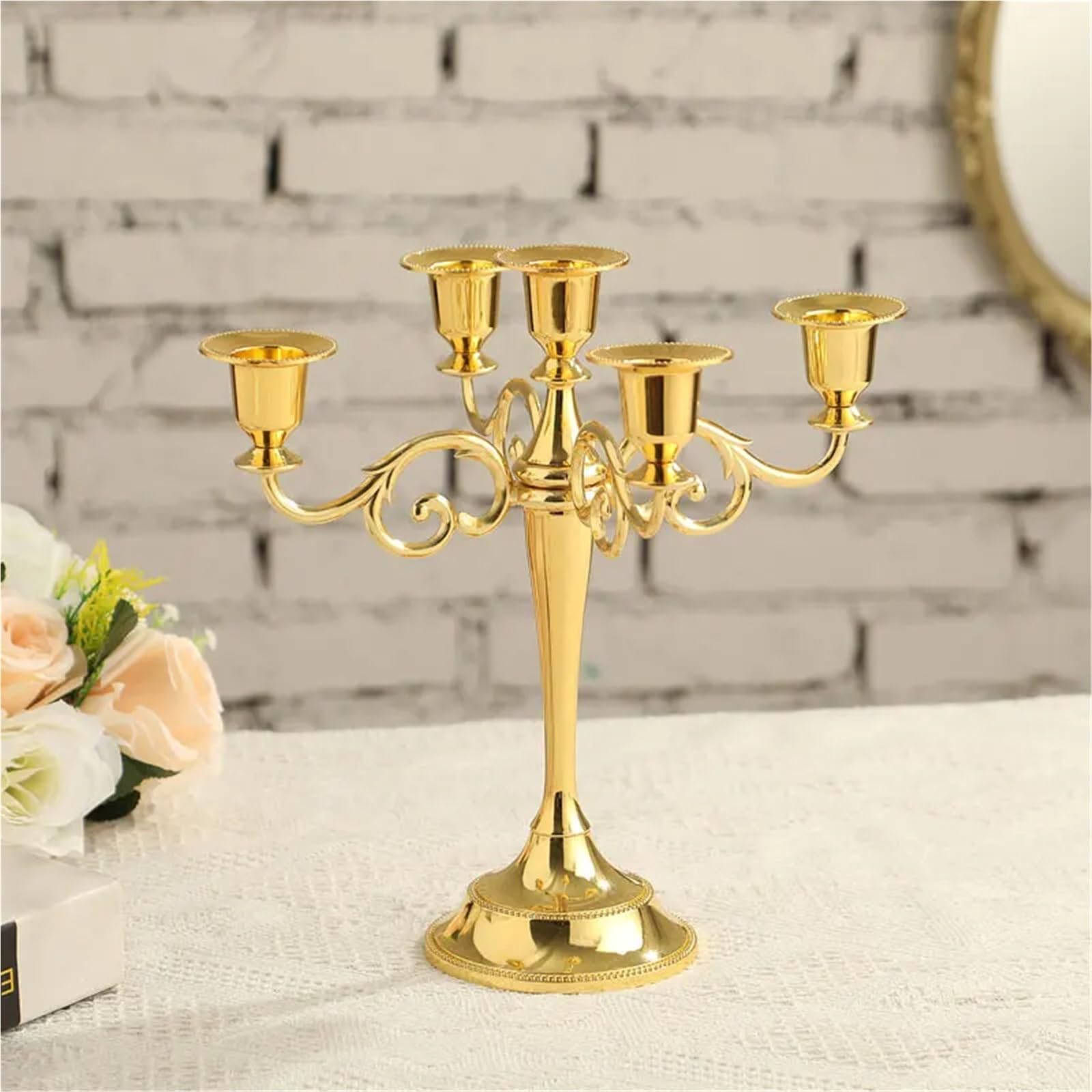 Porta Velas Candelabros de Metal cónicos, Elegantes centros Mesa for el hogar, Bodas, Fiestas, Bar, decoración mesas, candelabros(5 Black)