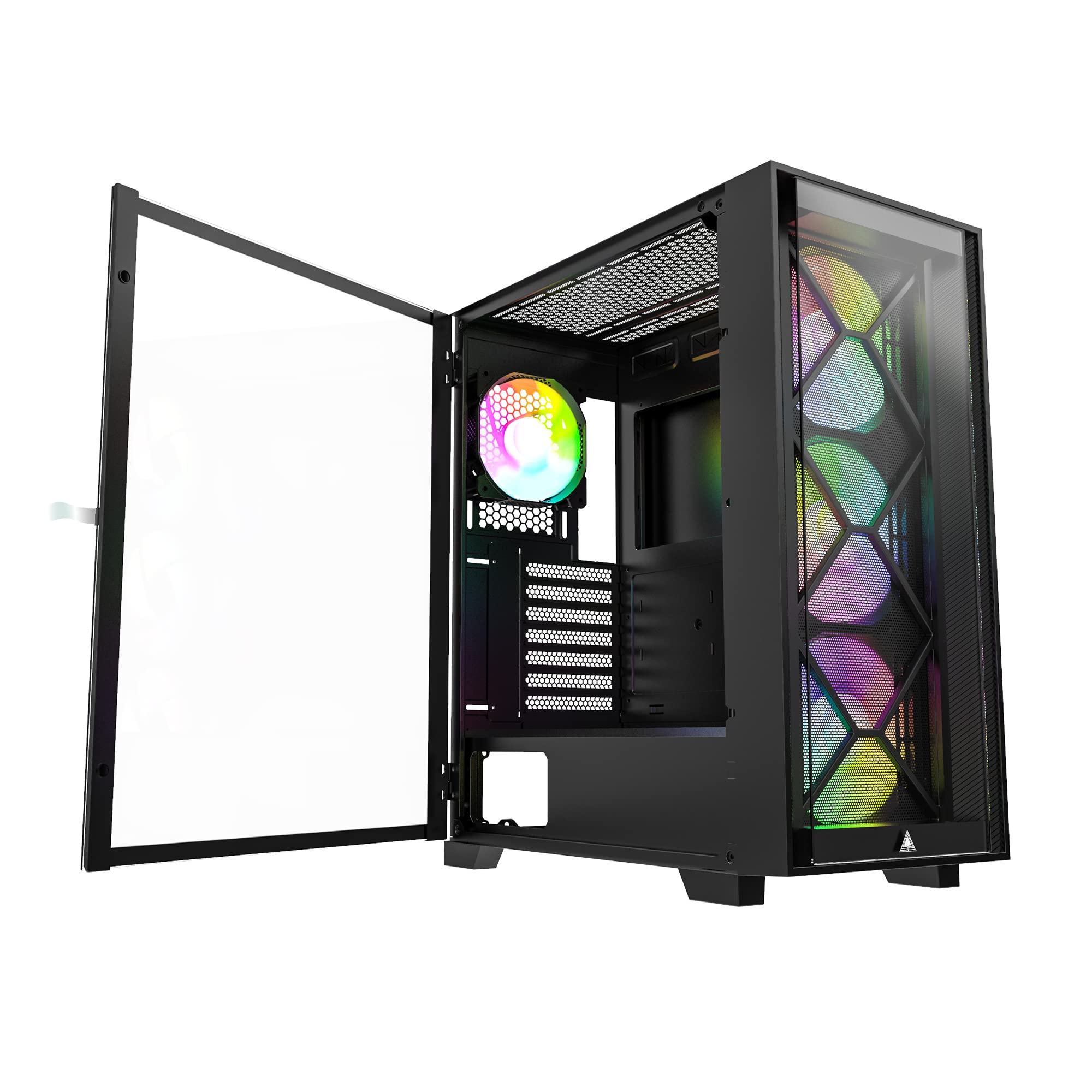 AIR 1000 Premium Black ATX Mid Tower Case - 3 x 140mm,1 x 120mm ARGB Fans Pre-Installed - Swivel Glass Side Panel - Mesh and Tempered Glass Front Panel