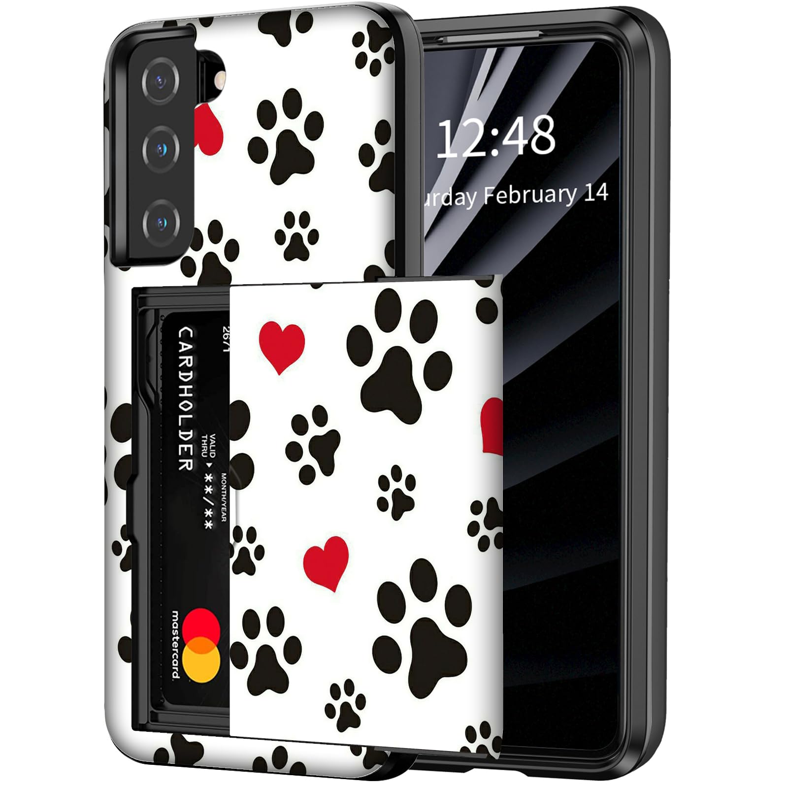 BWEGRHE Cute Dog Paw Prints for Samsung Galaxy S21 FE (6.4") Case, Galaxy S21 FE 5G Wallet Case with Hidden Card Holder, Dual Layer Hybrid Hard ID