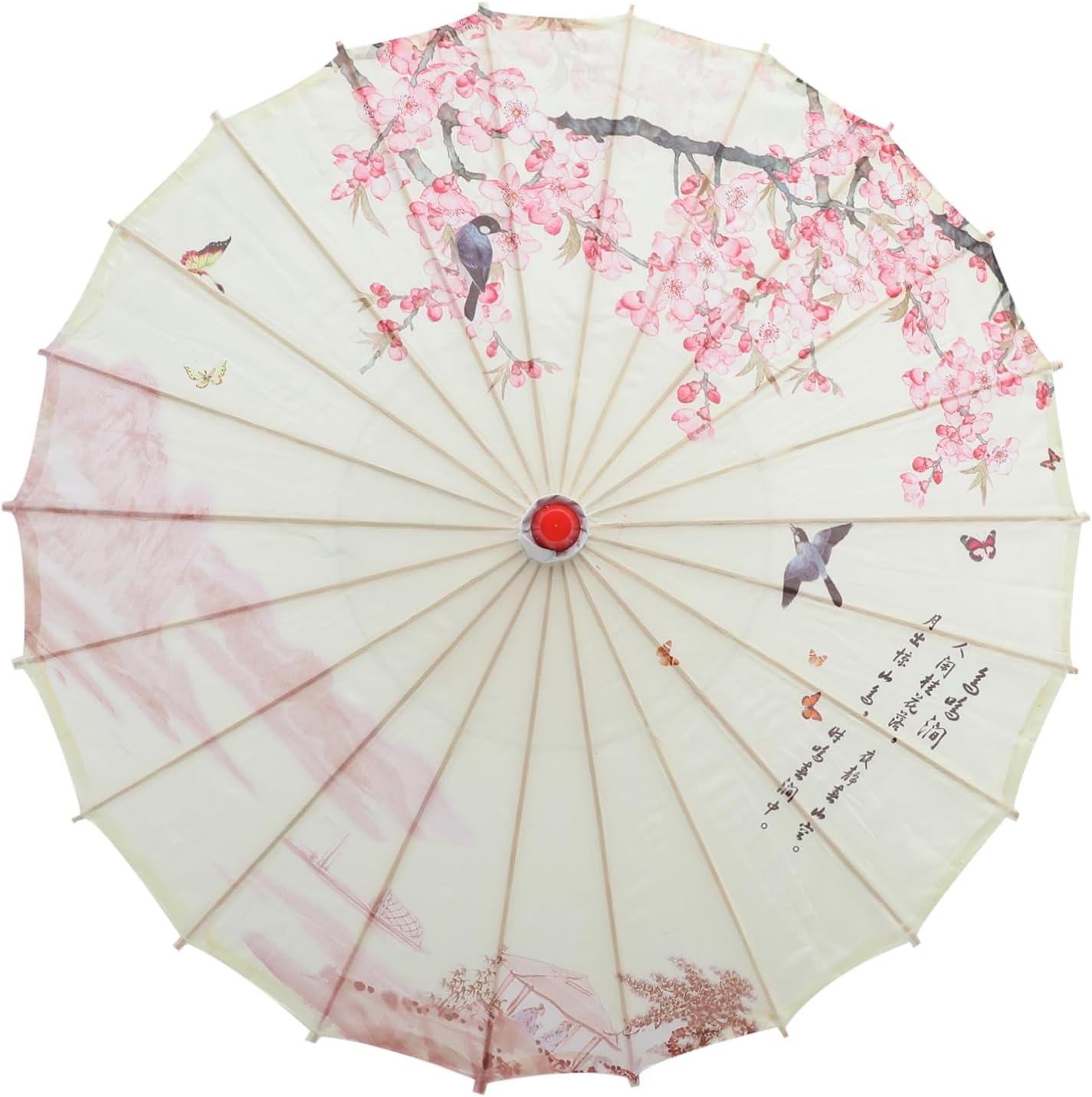 SWOOMEYChinese Paper Umbrella Asian Oil Paper Umbrellas Chinese Parasol Umbrella Wedding Photo Props Floral Paper Umbrella Retro Japanese Decor Classical Cherry Blossom Umbrella Wooden
