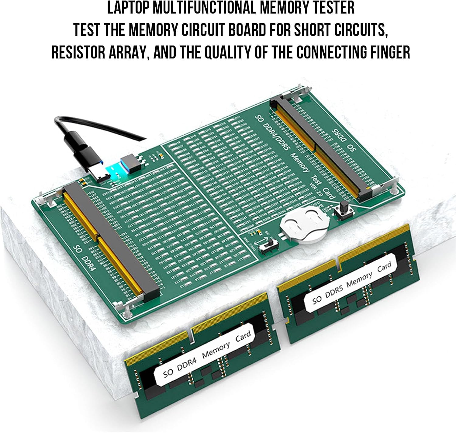 Naroote DDR4 DDR5 Memory Tester, 2 in 1 RAM Diagnostic Analyzer with LED Light Indicator for Laptop Desktop Server Computer