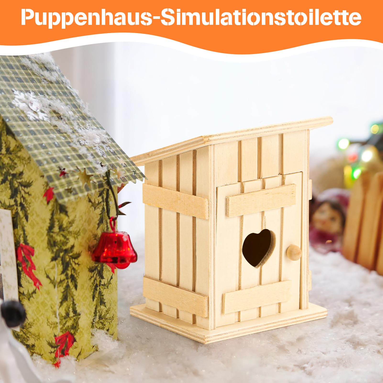 Miniatur Toilettenhäuschen Für Wichtel - Puppenhaus Zubehör Mit 4 Toilettenpapier-Rollen