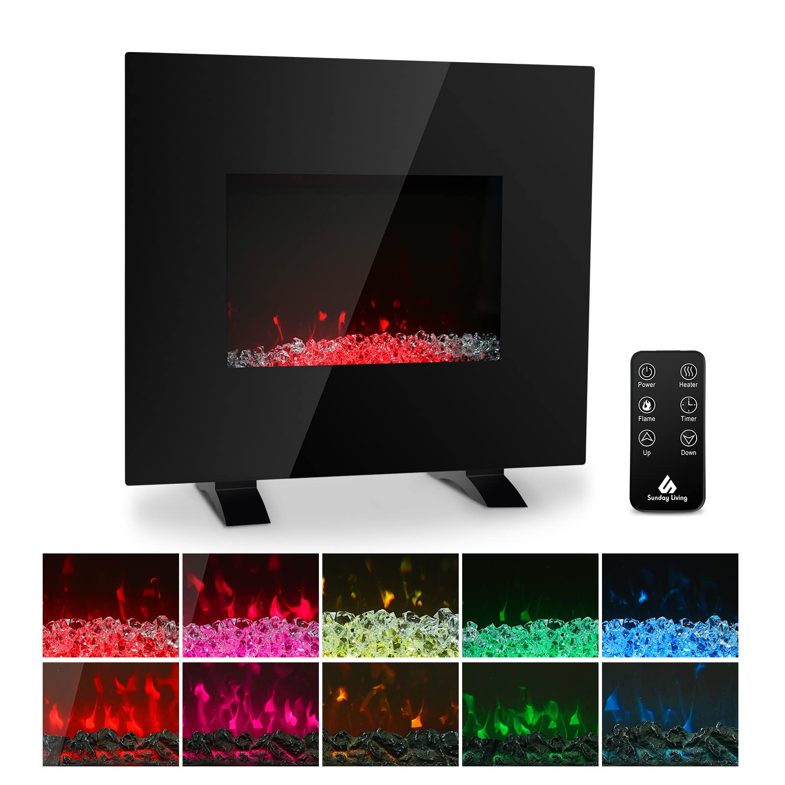 Electric Fireplace, 1500W Electric Fireplace Heater with 10 Flame Color