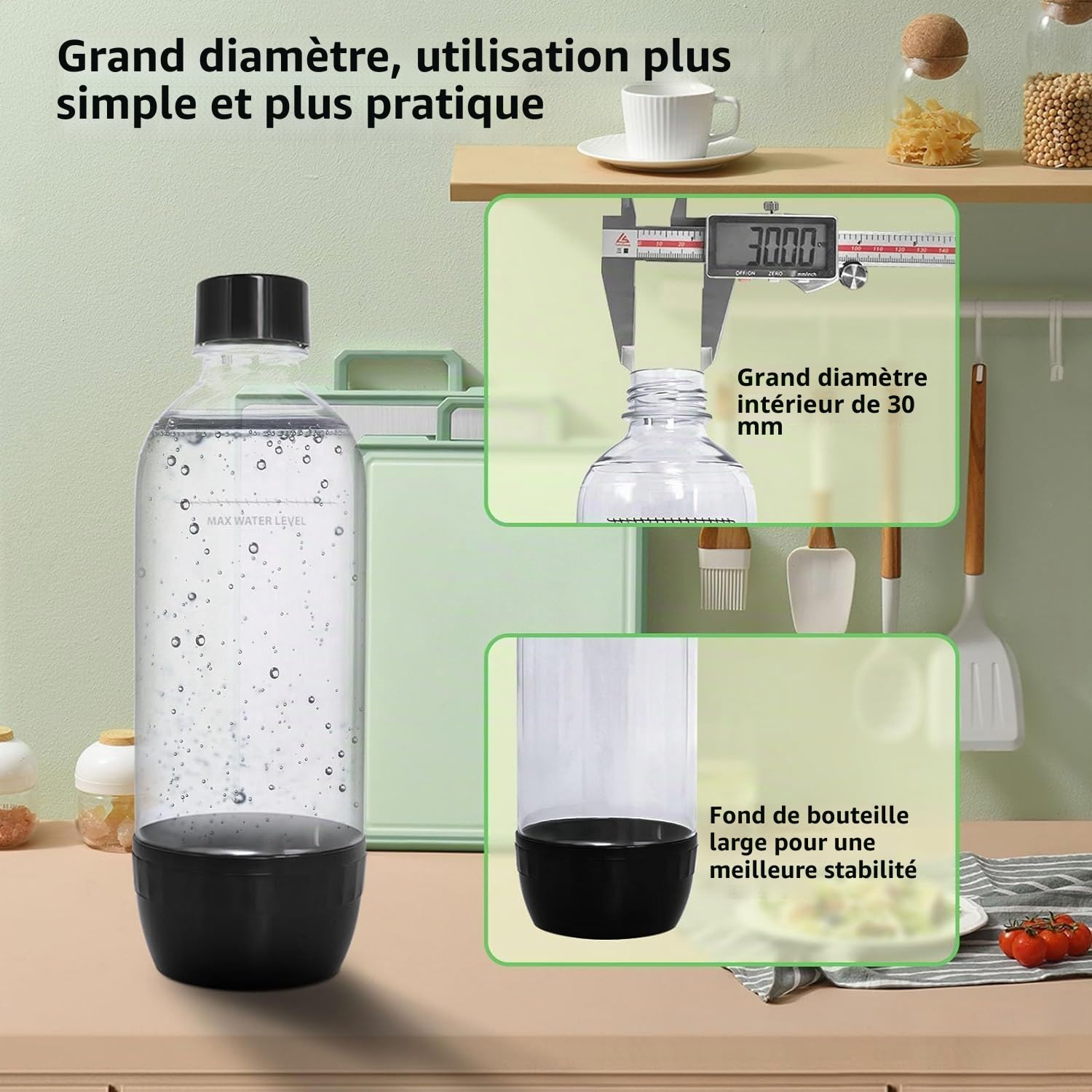 Soda Bouteilles, Lot de 3 Bouteilles de Soda Maker de 1L, Bouteille de Boisson Gazeuse de Rechange en PET Réutilisables, Bouteilles pour Machine à Soda sans BPA