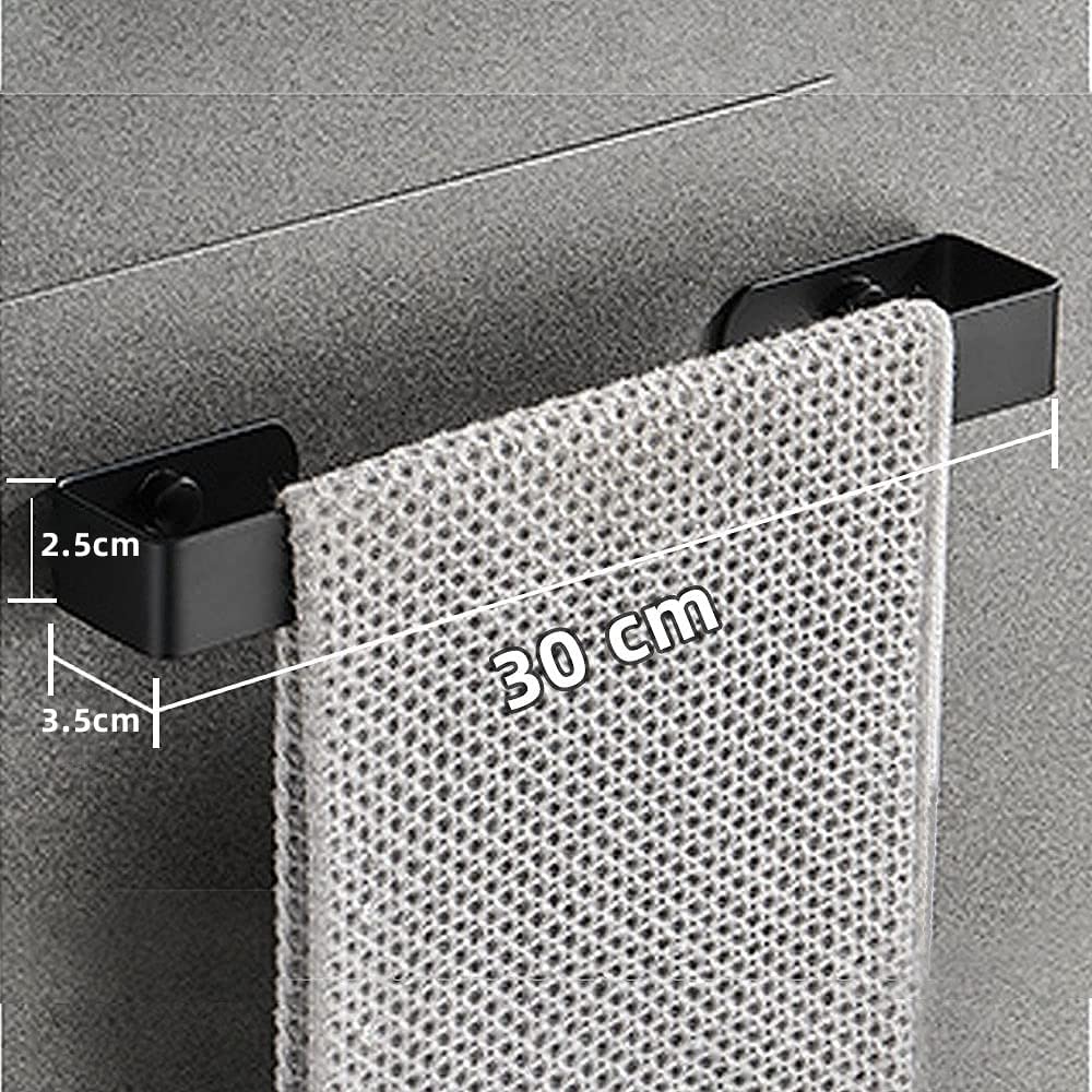 Toallero de acero inoxidable con adhesivo adhesivo, fácil de instalar, para baño y cocina (30 cm, negro)