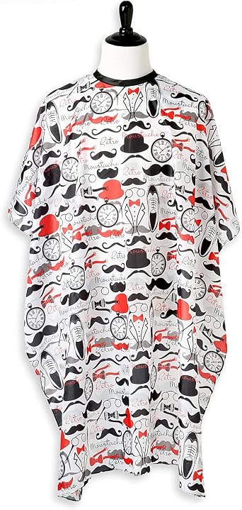 Men's Barber Cape For Hair Stylists- Home Hair Cuts - Salons - Snaps, Retro Mustache Design