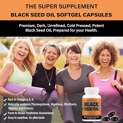Miniatura 7 de Cápsulas de aceite de semilla negra pura de 1000 mg por porción, 120 cápsulas, prensado en frío y sin OMG