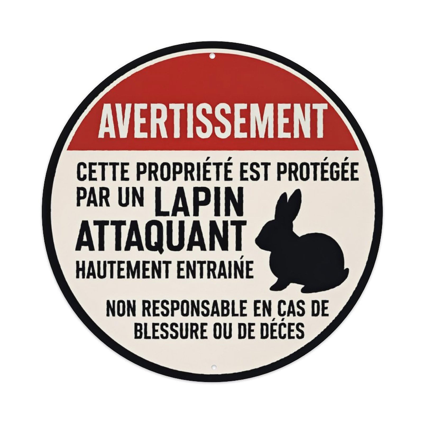 Ldfuieksufg Style Round Red White French Attack Rabbit Warning Metal Wall Sign Vintage Aluminium Metal Sign, Retro Wall Decor For Home, Bar, Garage & Farmhouse 20X20cm