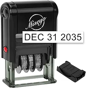 Miseyo Self Inking Date Stamp - Black (2 Black Refill Ink pad Included)
