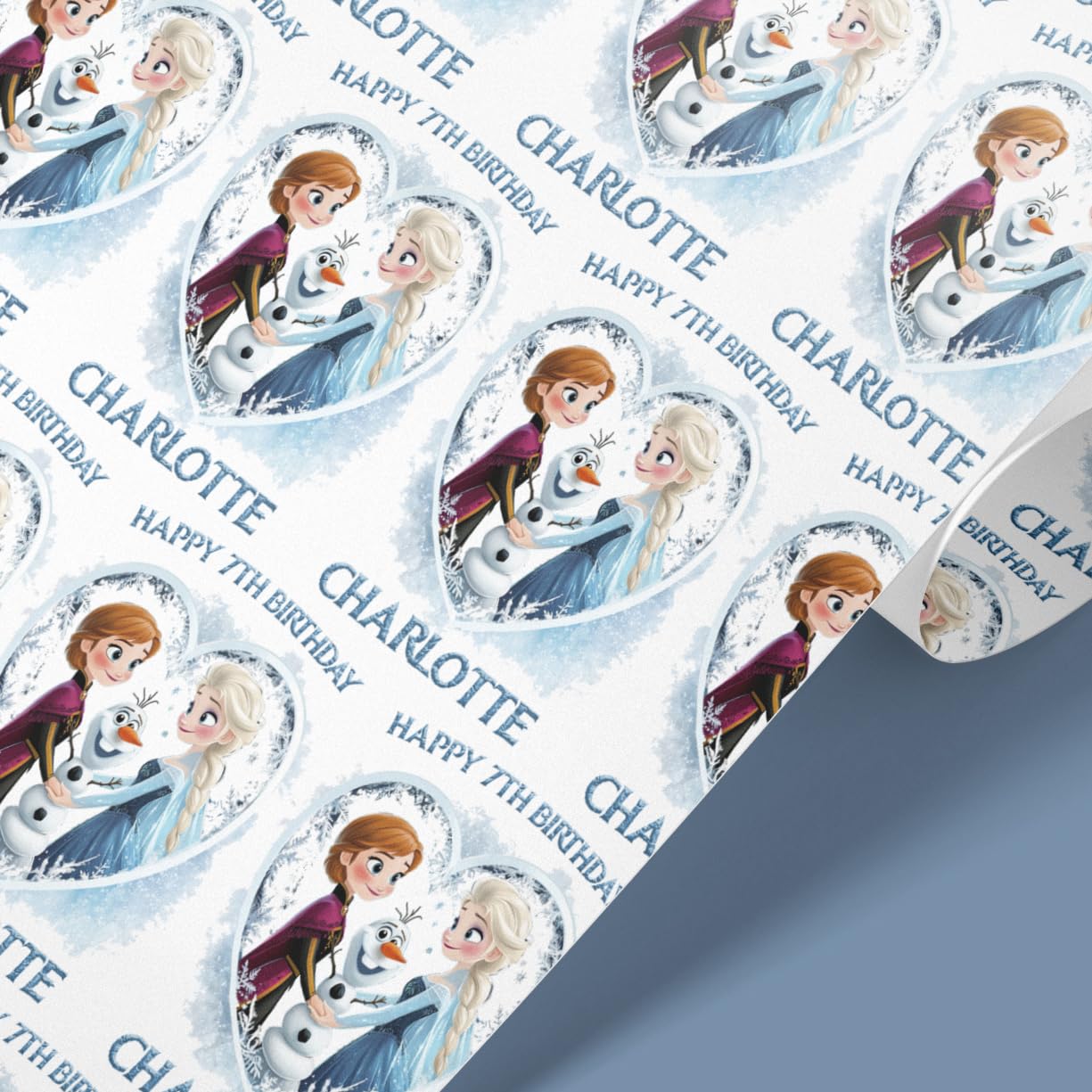 Frozen-Themed Personalised Birthday Wrapping Paper โ Custom Name & Age โ Anna, Elsa & Olaf Design โ 1m to 8m Lengths โ Fully Recyclable Rolls- Frozen Wrapping Paper