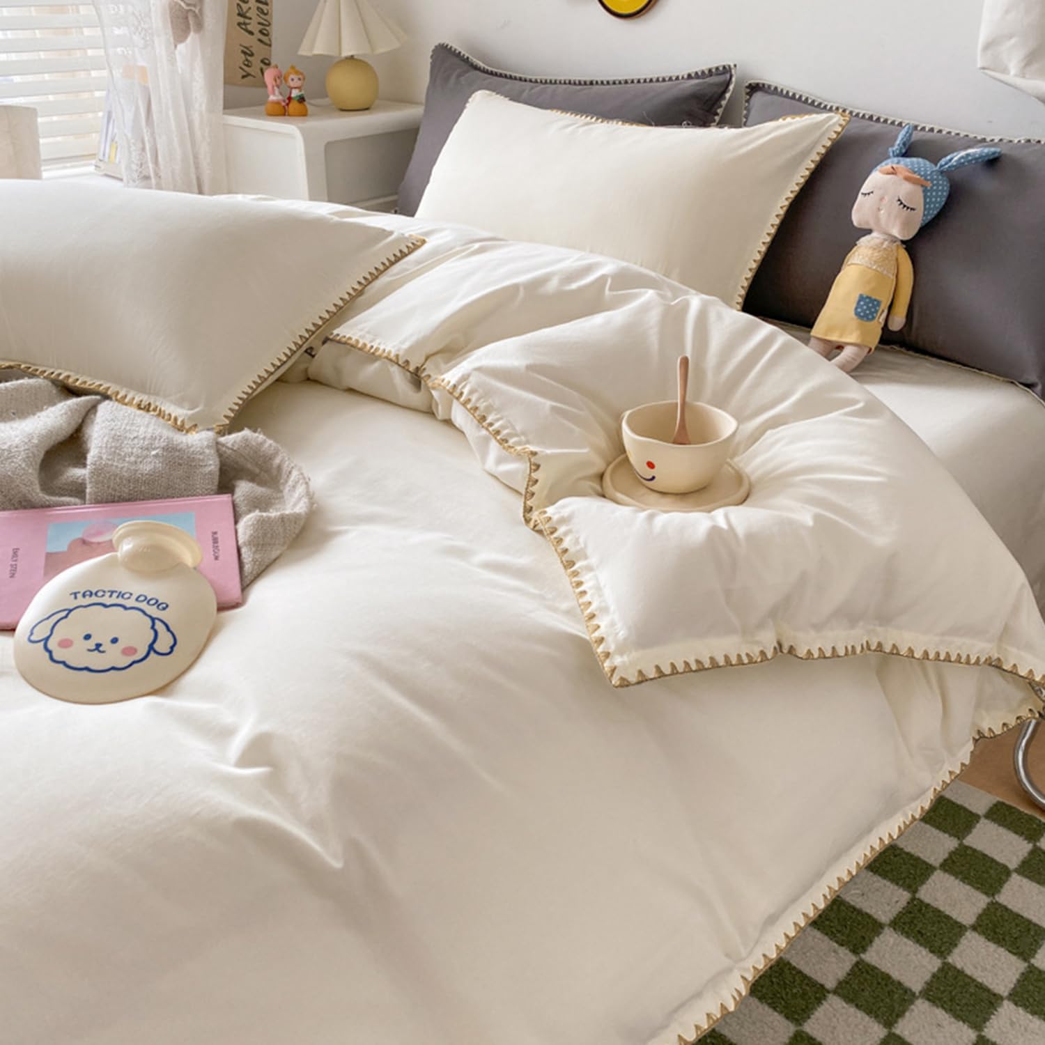 DJDEA Copripiumino Matrimoniale 240x220cm Bianco, Set Copripiumino Matrimoniale da Letto in Microfibra, Sacco Copripiumino Matrimoniale e 2 Federe 50x80cm