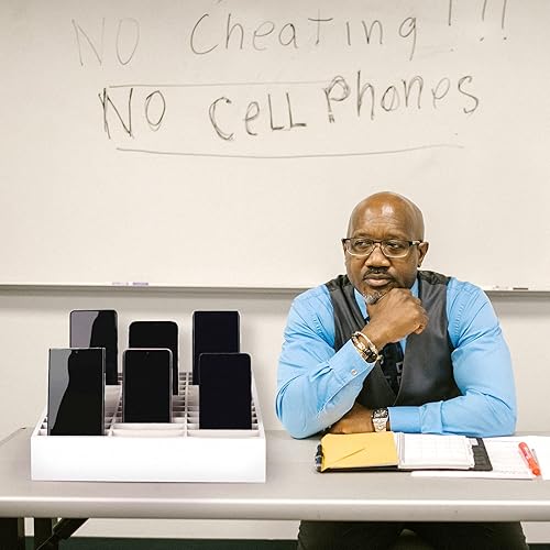 Miniatura 3 de Ozzptuu Soporte de madera para teléfono celular de 36 rejillas, organizador de escritorio, caja de almacenamiento para aula y oficina (blanco 36