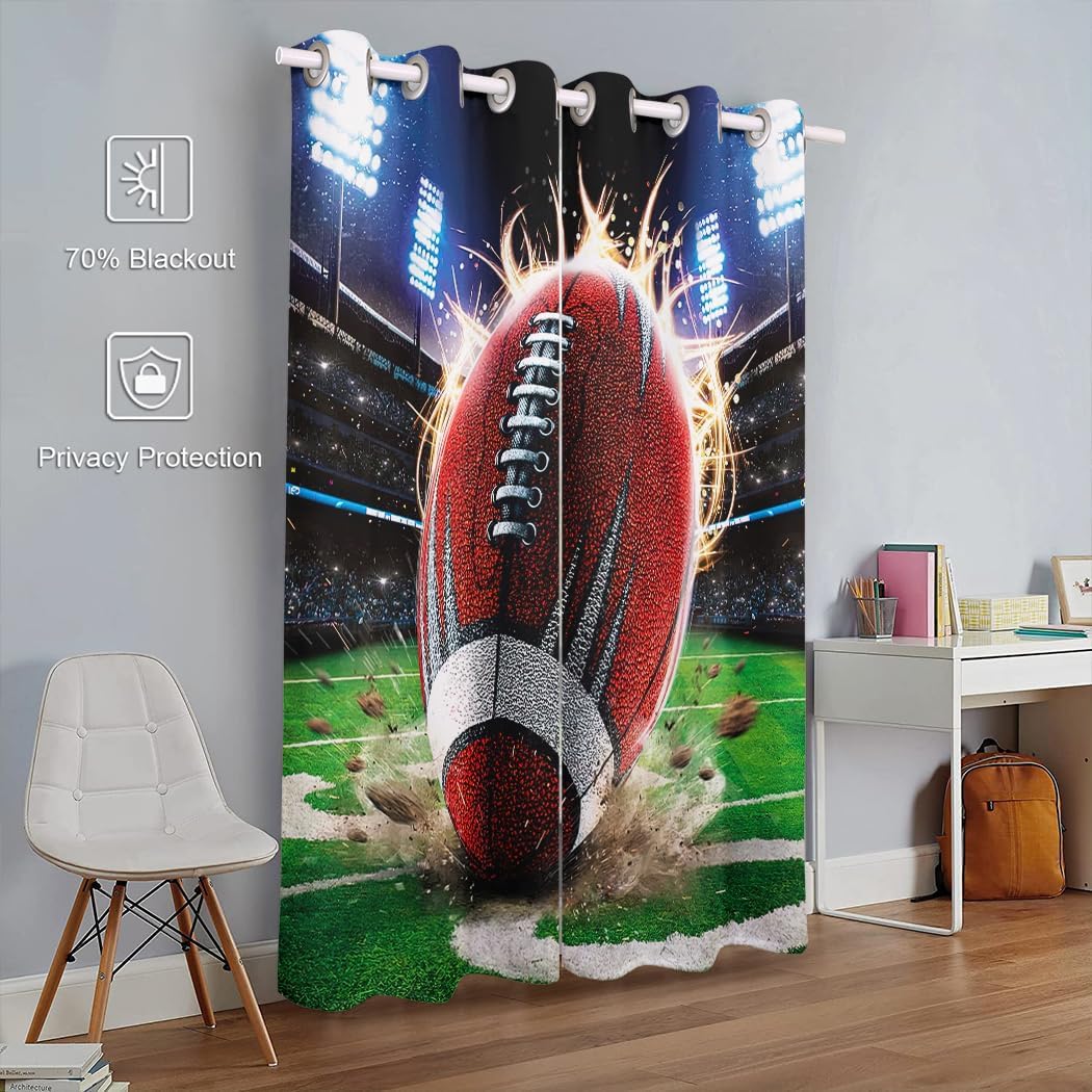 Curtains 42 x 63 inch Blackout Curtains Top Grommet Darkening Window Curtains (2 Panel) for Room Football Game Sports Competition Rugby Sport
