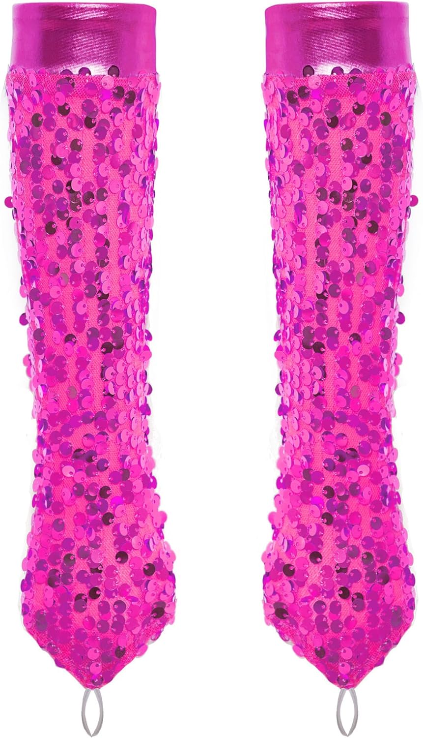 Jhaoyu Girls Long Gloves with Finger Holes Sequins Jazz Cha Cha Dance Accessory Sparkly Fingerless Gloves