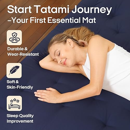 Miniatura 2 de Syrinx Colchón de futón japonés tamaño individual de 75 x 39 pulgadas, cama plegable gruesa para adultos, tumbona enrollable tatami, colchón de