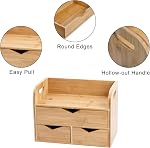 Hacaroa 3 Tier Bamboo Desktop Organizer with 3 Drawers, Mini Tabletop Craft Box Cosmetic Storage Drawer with Handle, Portable Desk Letter Mail Sorter for Office Supply, Toiletries