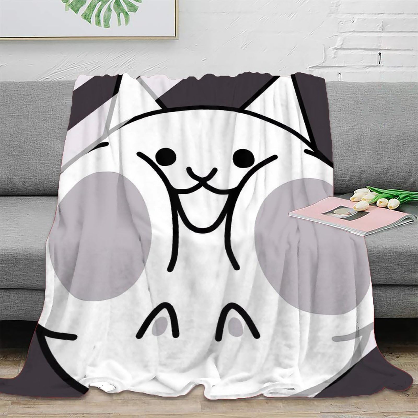 Couverture Chat Dessin Animé en Polaire, Idée Cadeau Utile pour Jeune Adulte