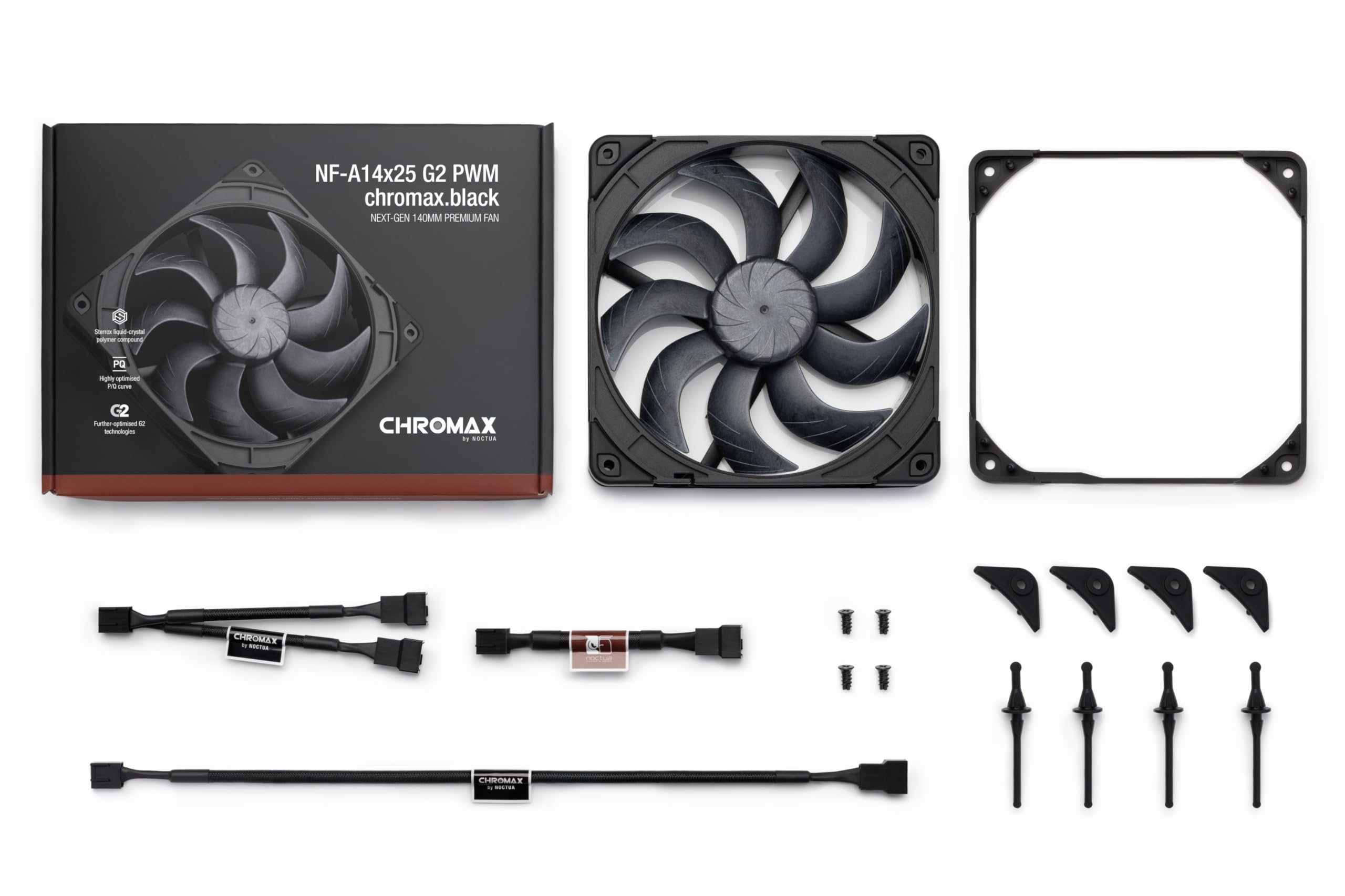 Noctua NF-A14x25 G2 PWM chromax.black, Ventola per PC Silenziosa di Qualità Premium da 140 mm, 4-Pin (Nero)
