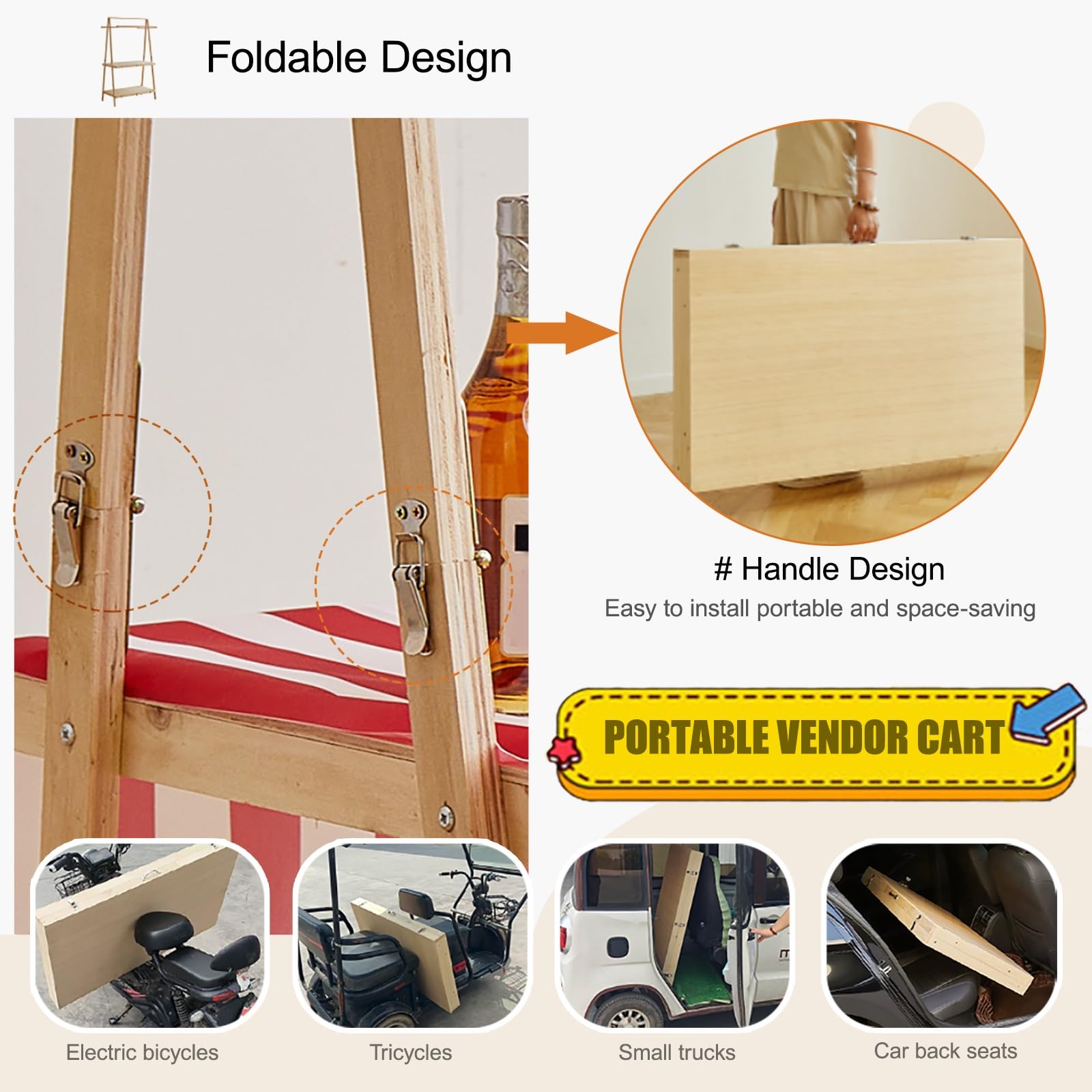 Carrello pieghevole portatile con tettoia, carrello distributore a 2 livelli e display per chioschi per cibo di strada e mercati, giallo A, 140 cm / 55in, ideale per eventi all'aperto