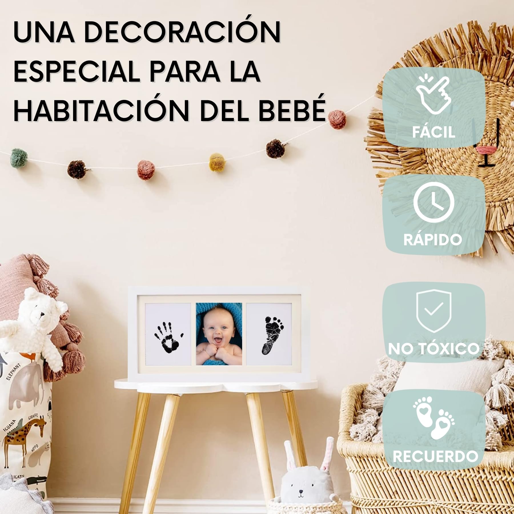 HuBorns – Marco huellas bebé recién nacido con tinta, kit completo para huella pie y mano, cuadro recuerdo original, regalo bebé niño o niña y decoración habitación infantil - 4