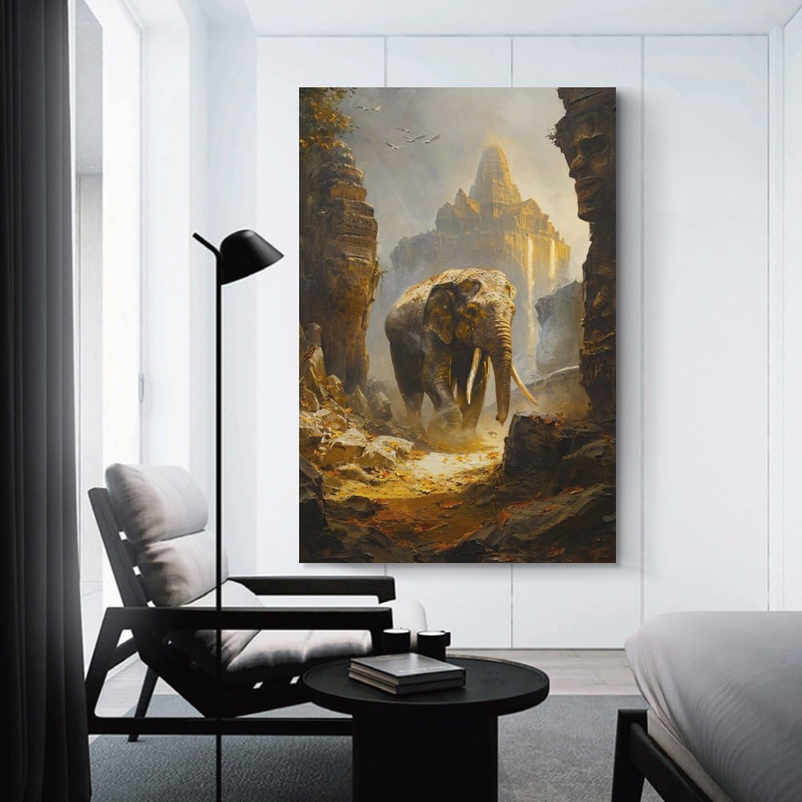 Junmoney Wall Art Print Temple Guardian, 12x18inch(30x45cm), for Study, Office Or Focused Interiors, Decorative Artwork for Productive Spaces