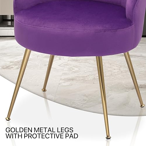 Miniatura 7 de MoNiBloom Silla decorativa tapizada de terciopelo para niña, silla de tocador morada, silla de barril moderna de mediados de siglo con patas de